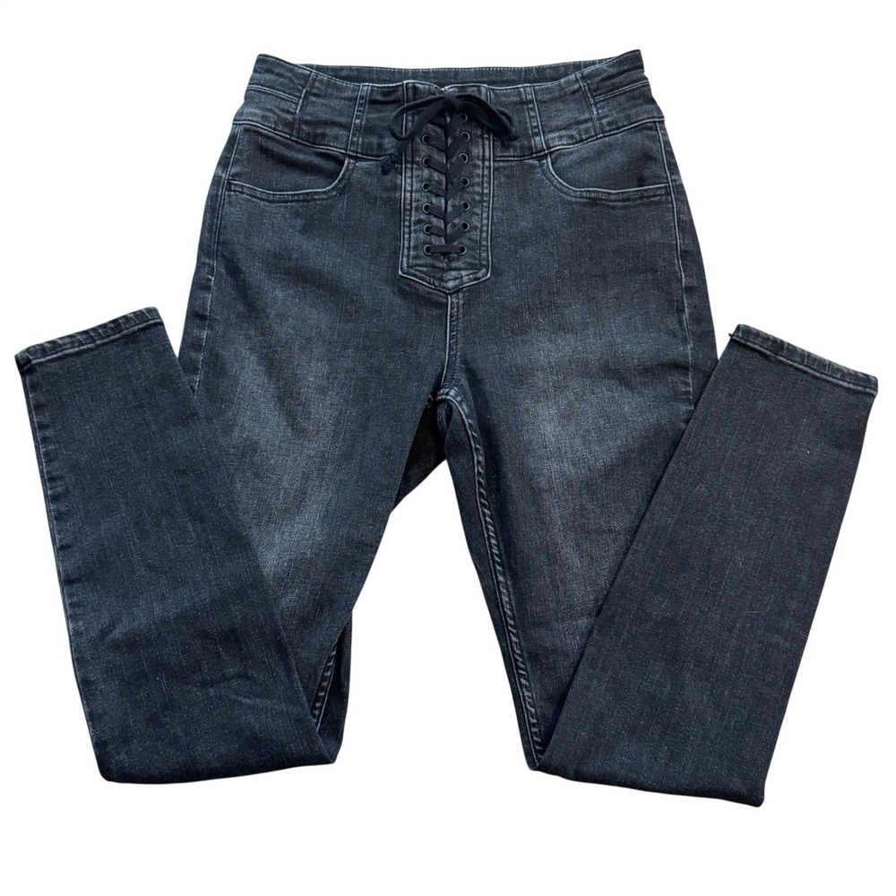We The Free Y2K Style Lace-Up Waist Skinny Jeans Washed Black US 27